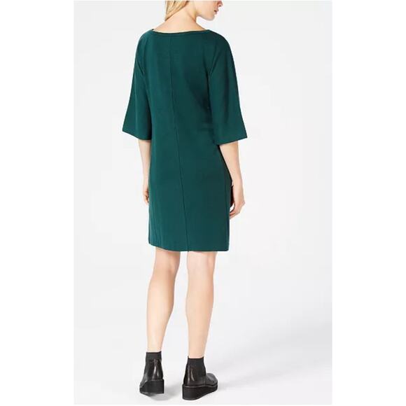Eileen Fisher Bateau Boat Neck Ponte Knit Dress Womens XXS Green Pockets New - Picture 3 of 7